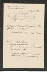 k.k. naturhistorisches Hofmuseum, Intendanzakten 1885-1896 (Hauer), Aktenzahl Z.256/1892, Seite 1